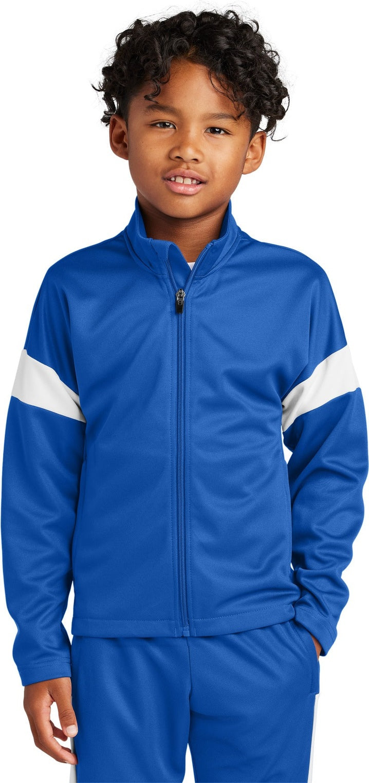 Front View of TRy/White Sport-Tek Youth Travel Full-Zip Jacket YST800