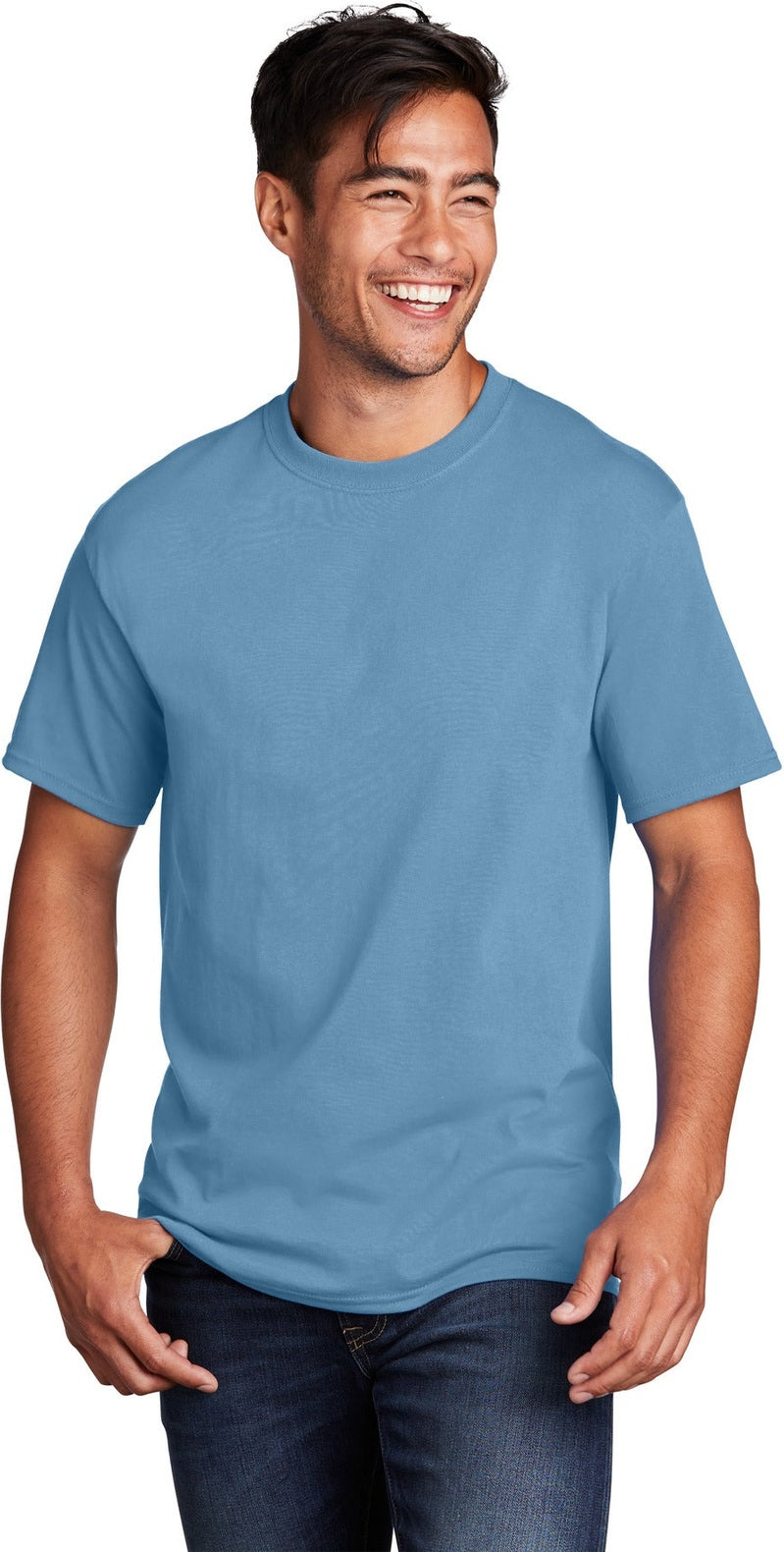 Front View of TundraBlu Port & Co Core Cotton Tee. PC54