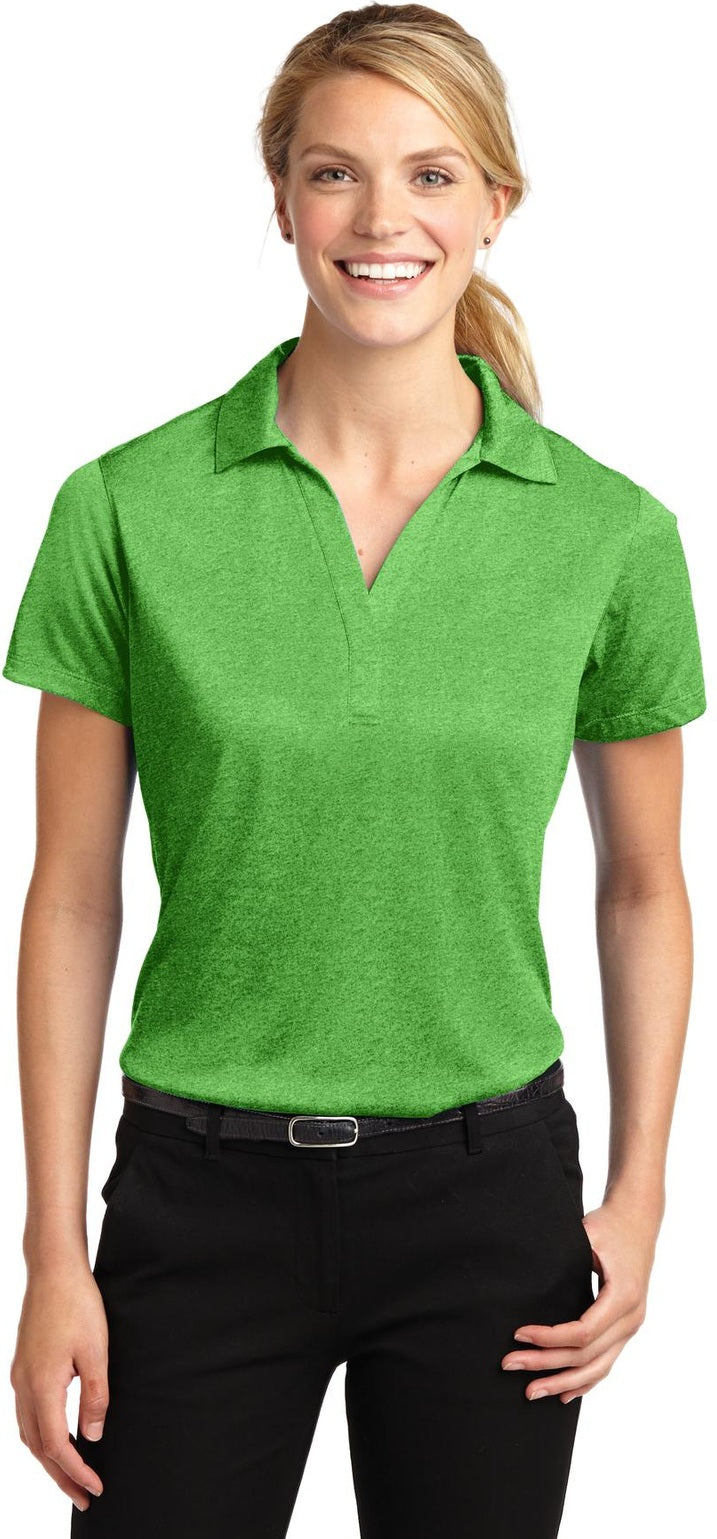Front View of Turf Grn Hthr Sport-Tek Women's Heather Contender Polo. LST660