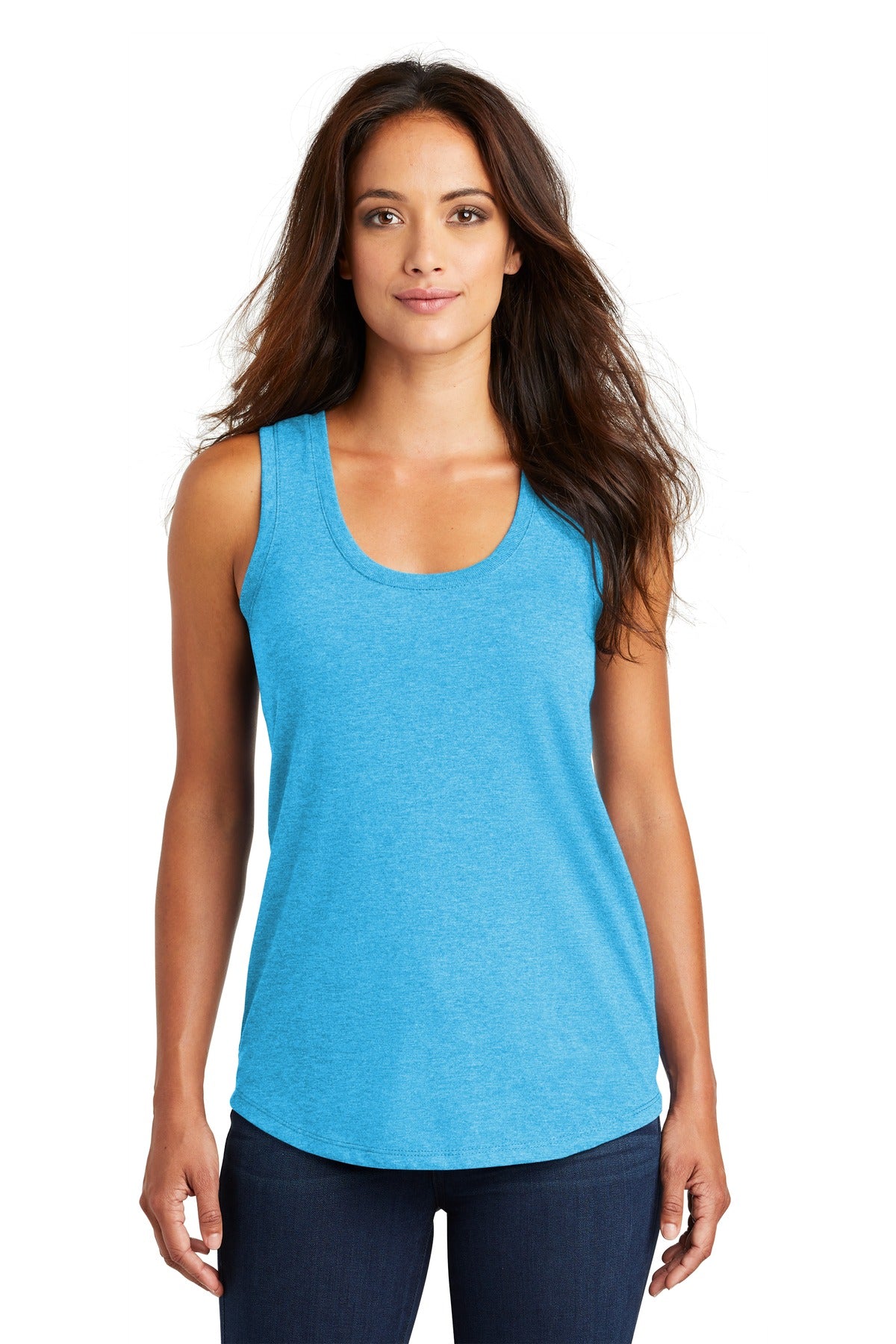 Front View of Turquoise Frst District Women's Perfect Tri Racerback Tank. DM138L