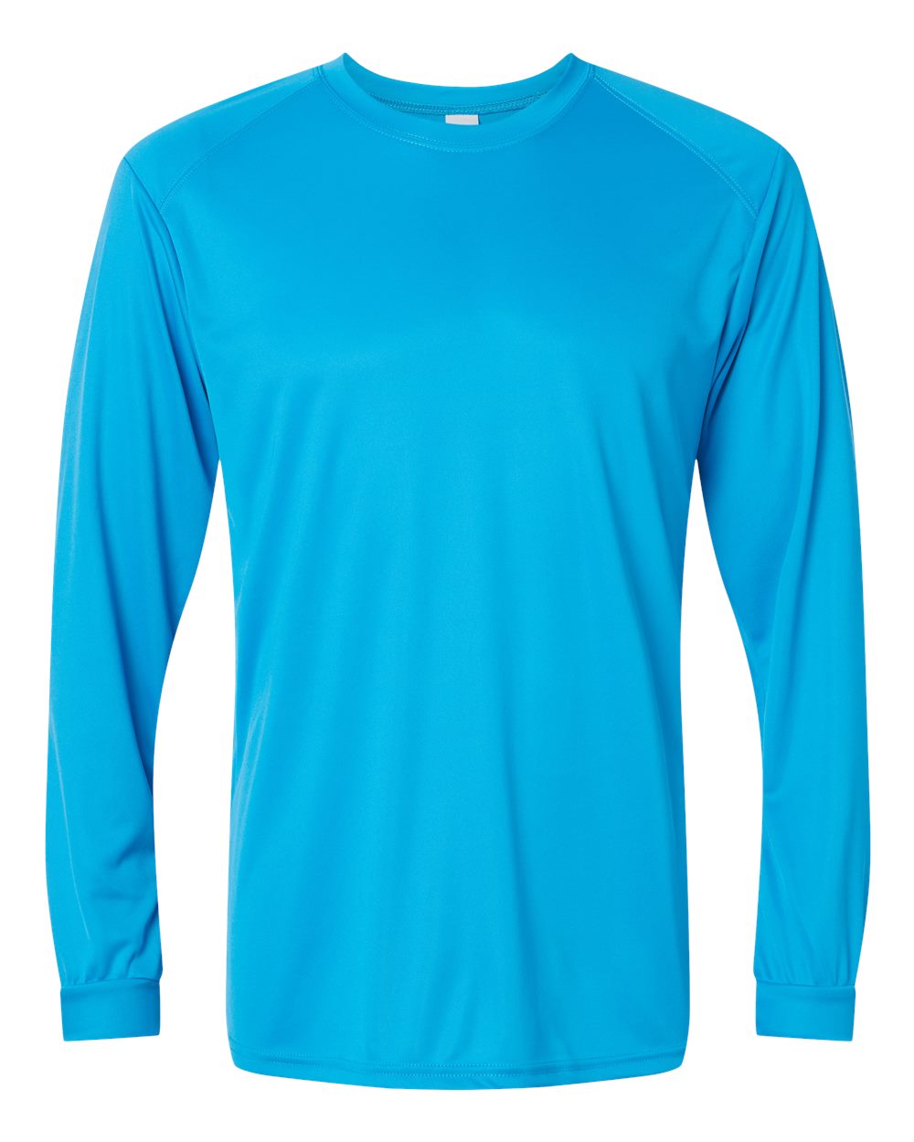 Front View of Turquoise Long Islander Performance Long Sleeve T-Shirt - 210