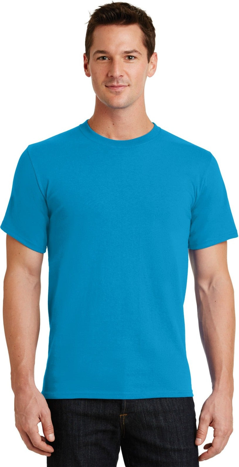Front View of Turquoise Port & Co Essential Tee. PC61