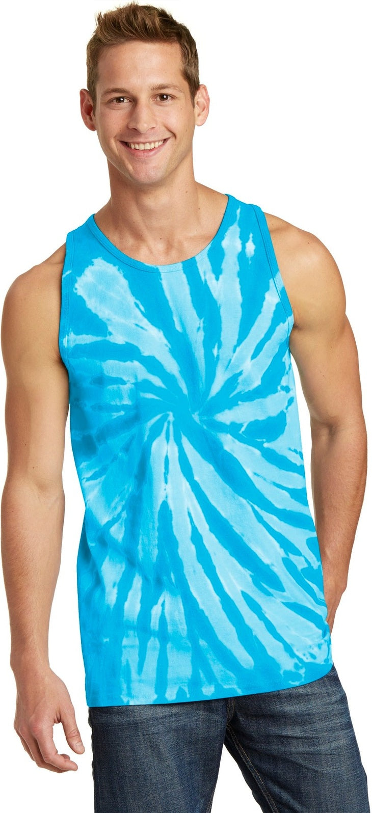 Front View of Turquoise Port & Co Tie-Dye Tank Top. PC147TT