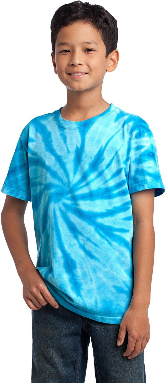 Front View of Turquoise Port & Co Youth Tie-Dye Tee. PC147Y