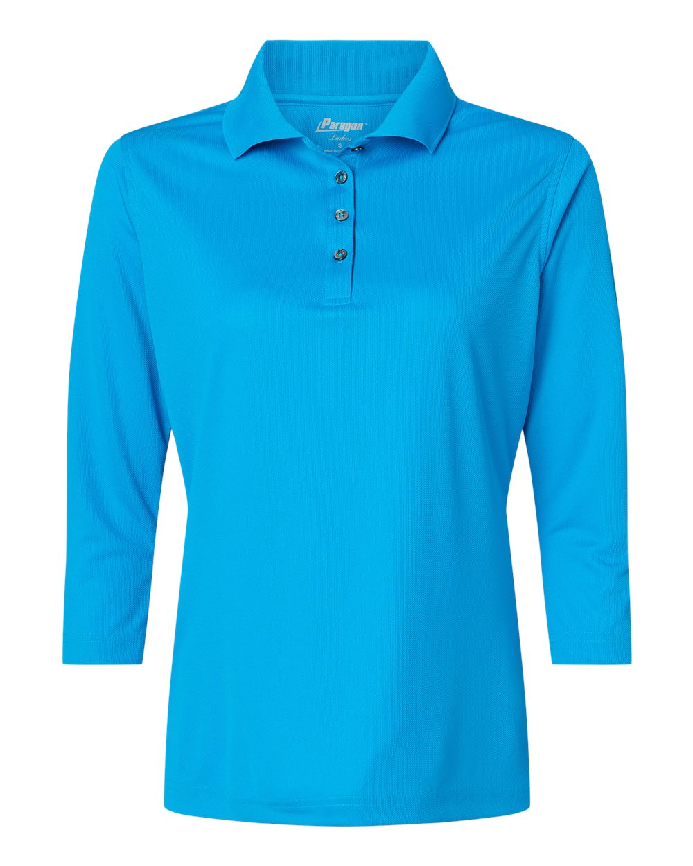 Front View of Turquoise Women's Lady Palm Three-Quarter Sleeve Polo - 120