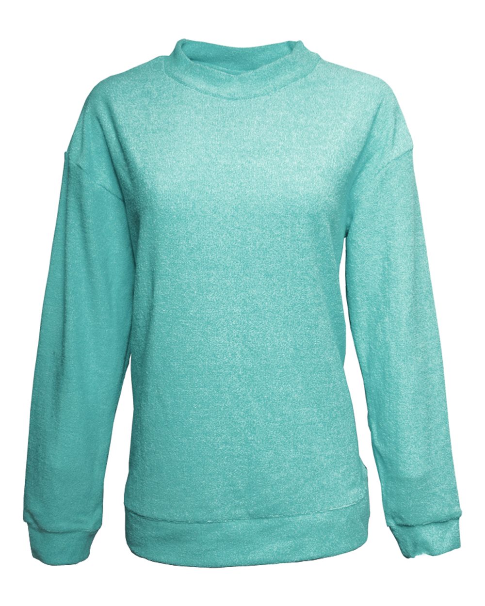 Front View of Turquoise Women&#39;s Weekend Terry Mock Neck Pullover - 8428