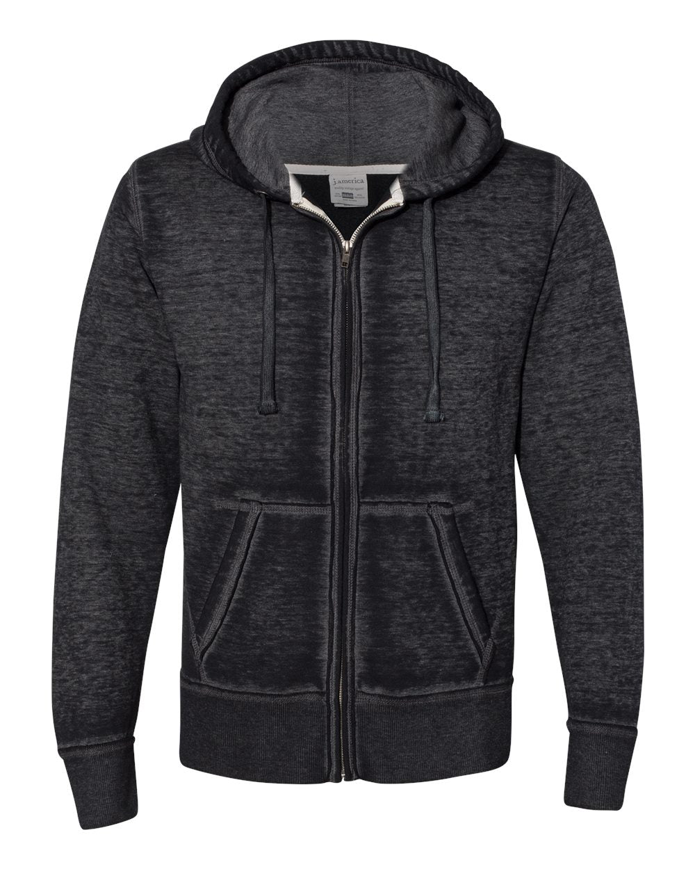 Front View of Twisted Black Vintage Zen Fleece Full-Zip Hooded Sweatshirt - 8916