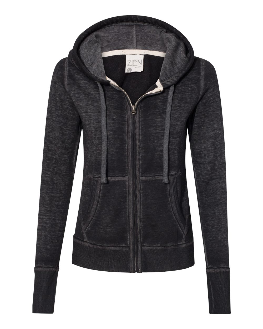 Front View of Twisted Black Women's Zen Fleece Full-Zip Hooded Sweatshirt - 8913