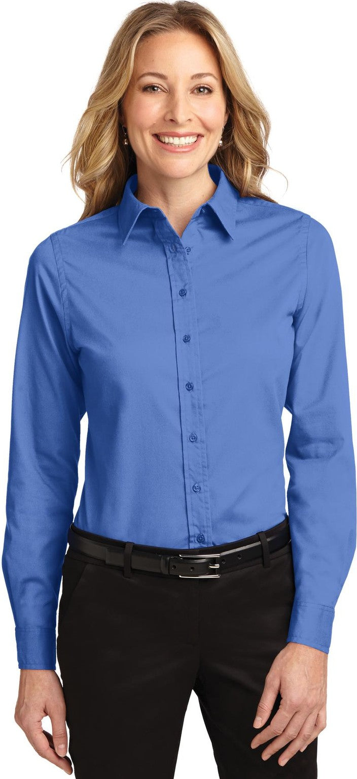 Front View of Ultramarne Blu Port Authority Women's Long Sleeve Easy Care Shirt. L608