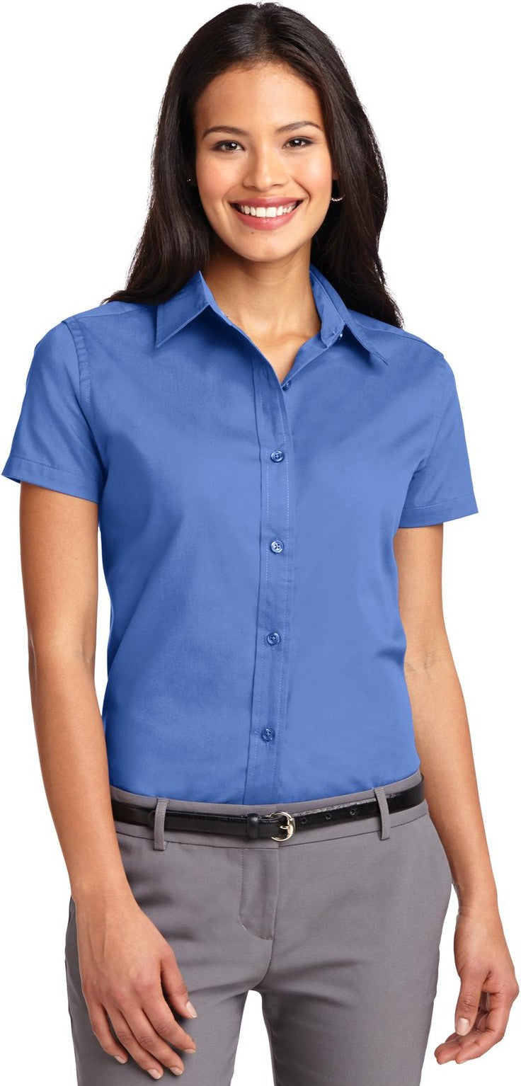 Front View of Ultramarne Blu Port Authority Women's Short Sleeve Easy Care Shirt. L508
