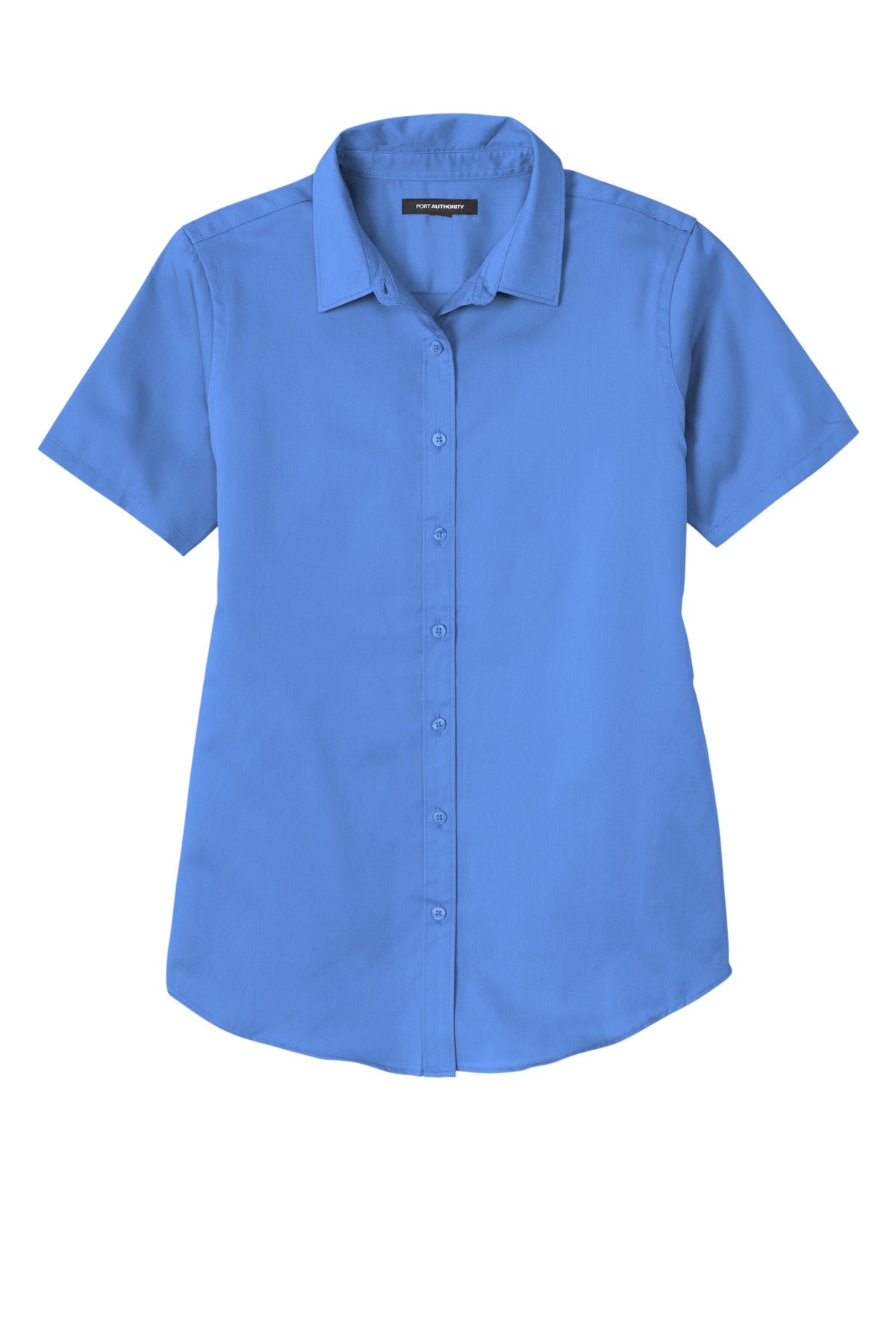 Front View of UltramrnBl Port Authority Women's Short Sleeve SuperPro React Twill Shirt. LW809