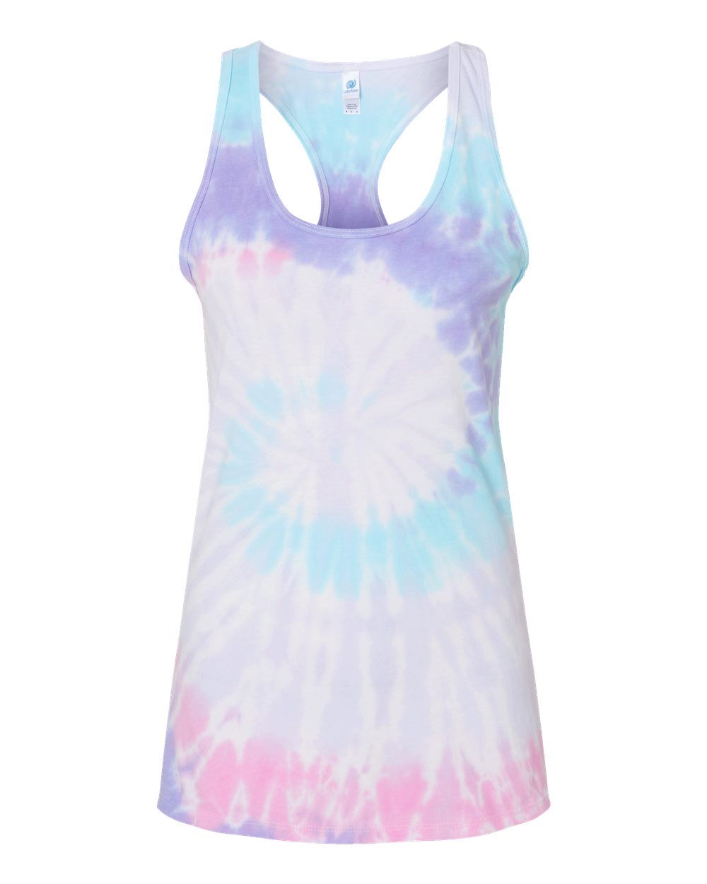 Front View of Unicorn Women's Tie-Dyed Racerback Tank Top - 3400