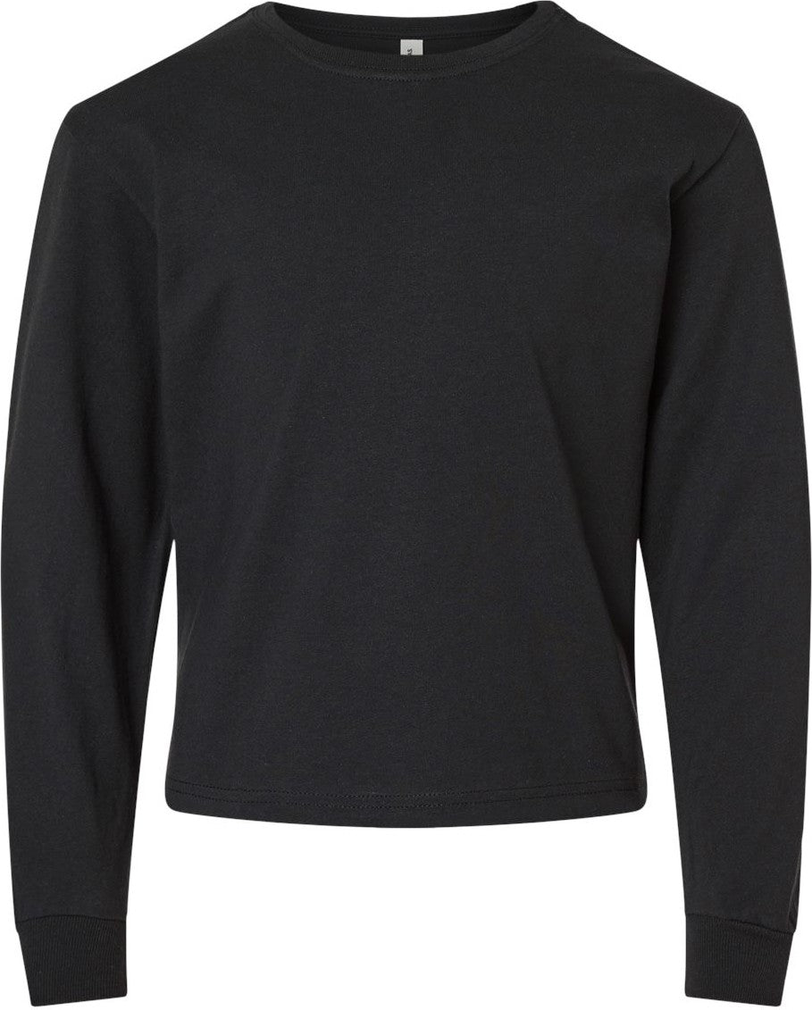 Front View of Vintage Black Youth 6oz. Heavyweight Long Sleeve Tee - 3511Y