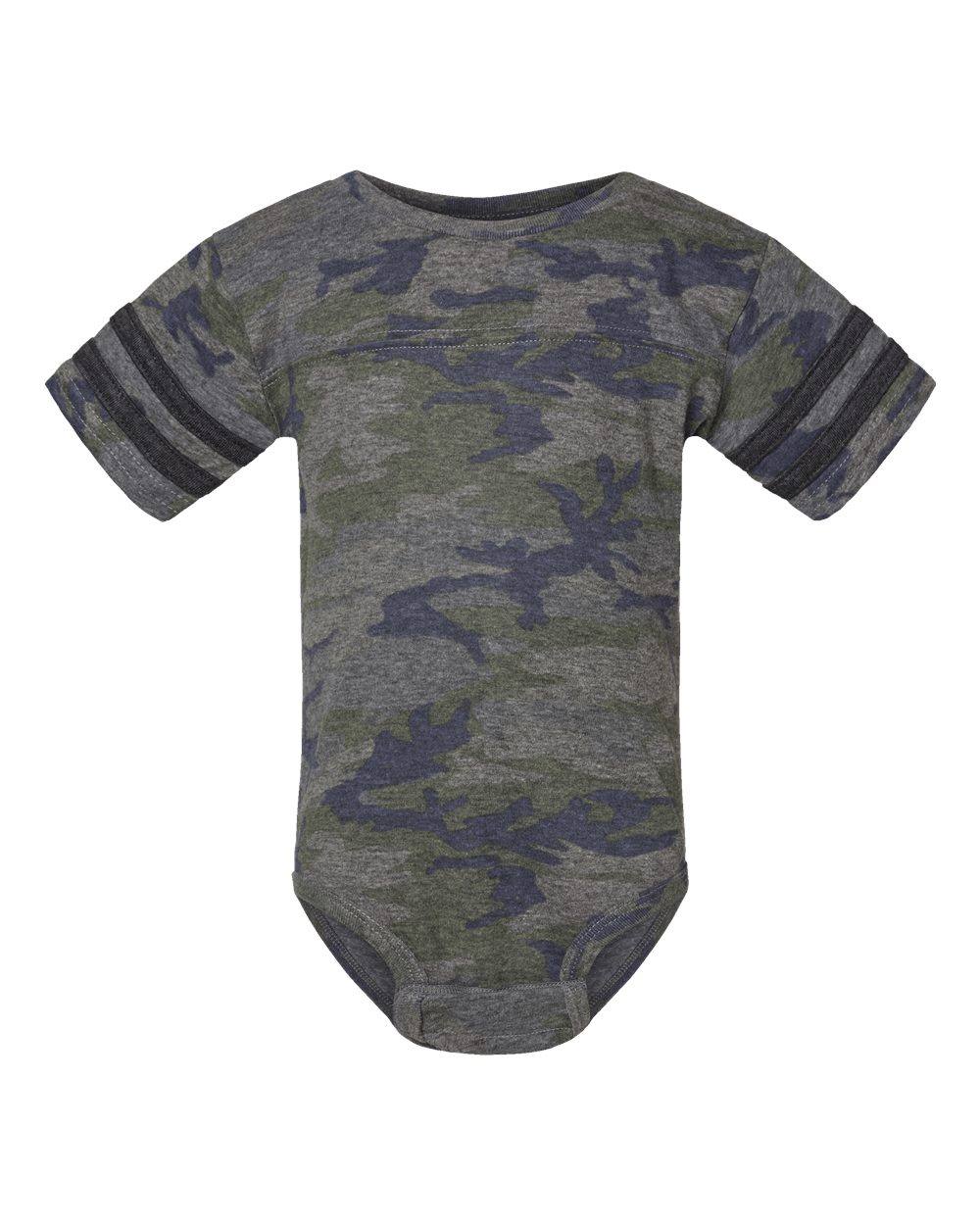 Front View of Vintage Camo/ Vintage Smoke Infant Football Fine Jersey Bodysuit - 4437