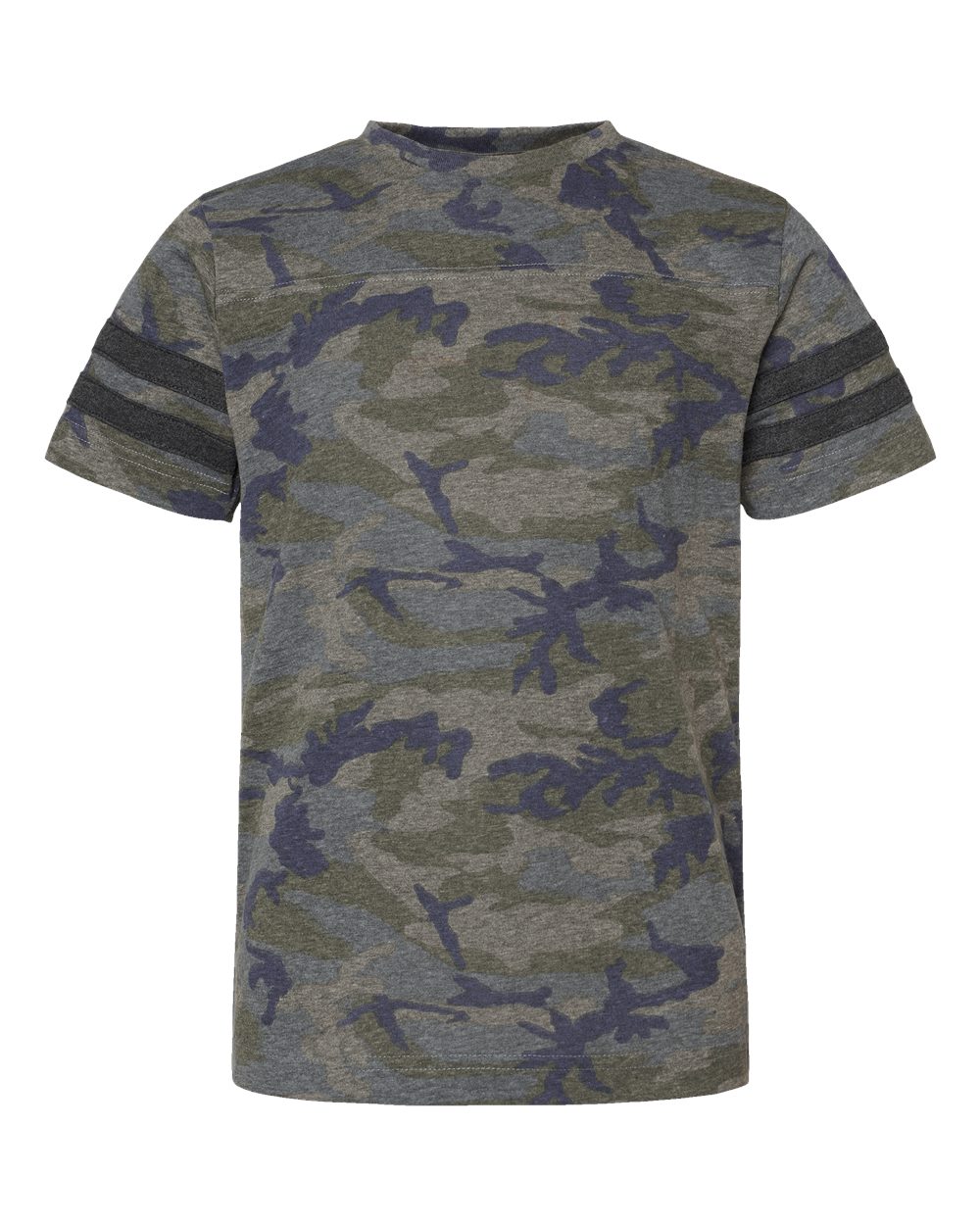Front View of Vintage Camo/ Vintage Smoke Youth Football Fine Jersey Tee - 6137