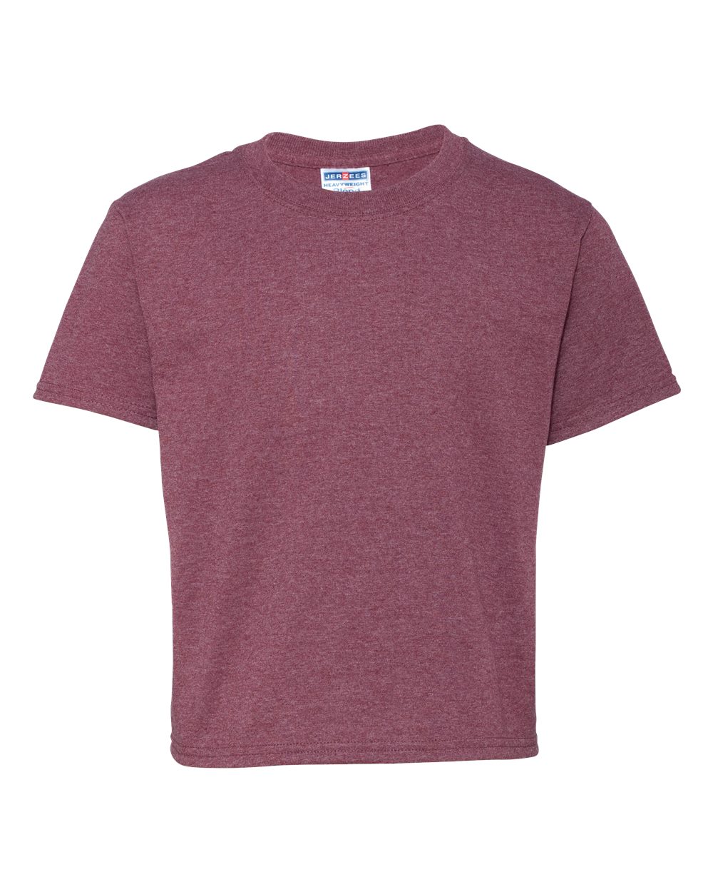 Front View of Vintage Heather Maroon Dri-Power® Youth 50/50 T-Shirt - 29BR