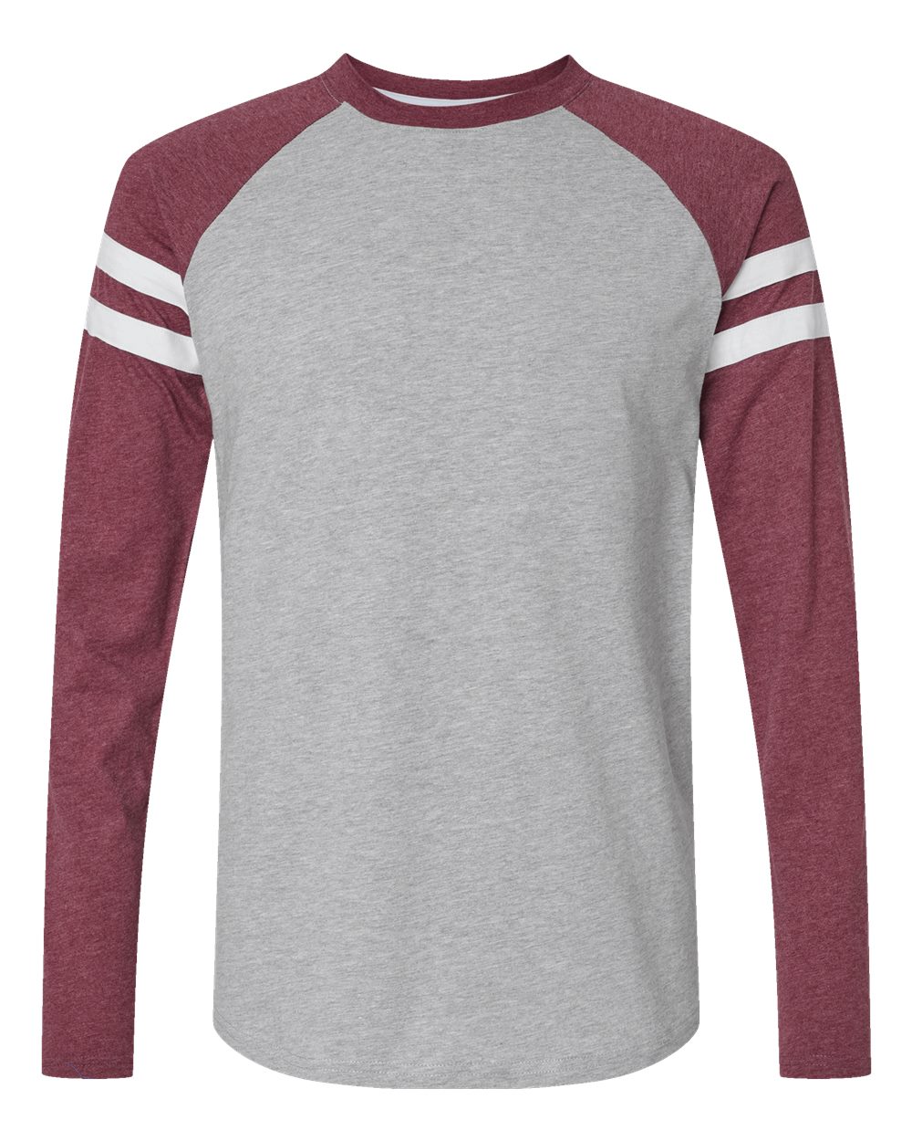 Front View of Vintage Heather/ Vintage Burgundy Fine Jersey Mash Up Long Sleeve Tee - 6934