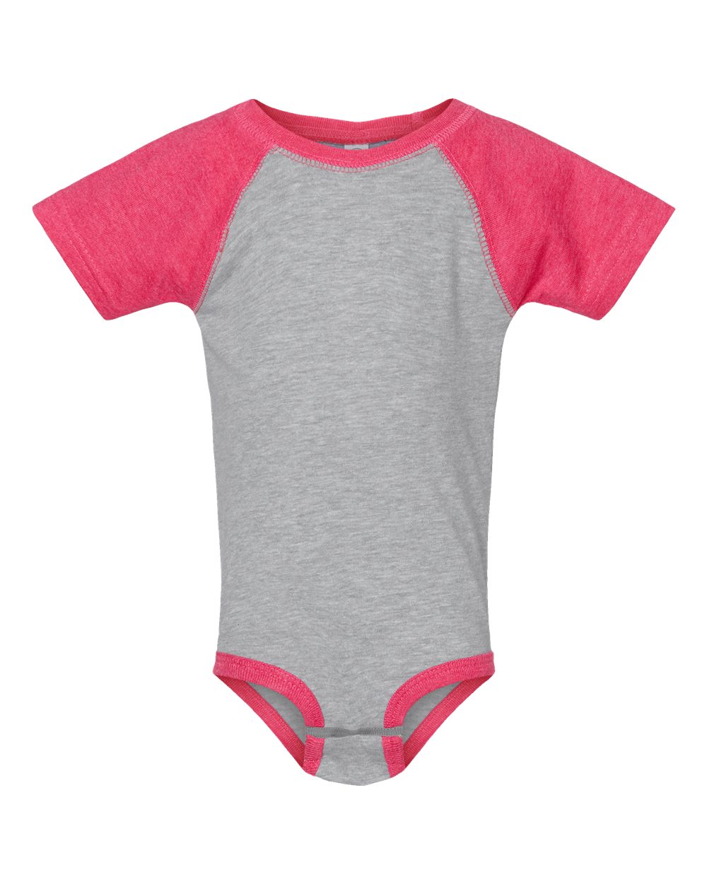 Front View of Vintage Heather/ Vintage Hot Pink Infant Baseball Fine Jersey Bodysuit - 4430
