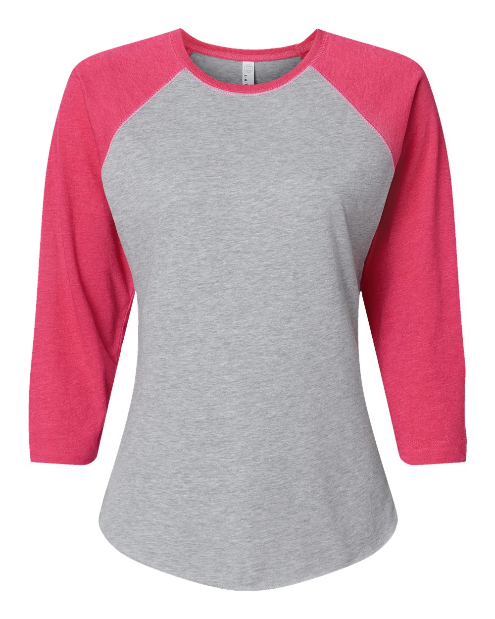 Front View of Vintage Heather/ Vintage Hot Pink Women's Baseball Fine Jersey Three-Quarter Sleeve Tee - 3530
