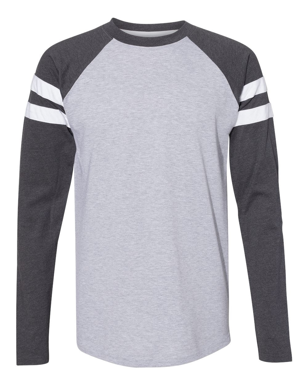 Front View of Vintage Heather/ Vintage Navy Fine Jersey Mash Up Long Sleeve Tee - 6934