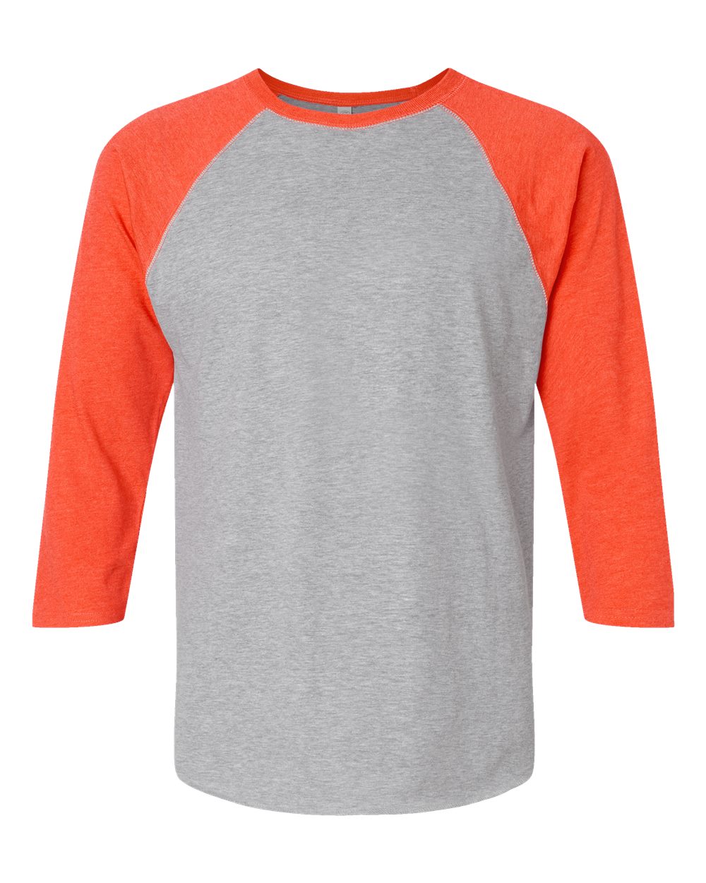 Front View of Vintage Heather/ Vintage Orange Baseball Fine Jersey Three-Quarter Sleeve Tee - 6930