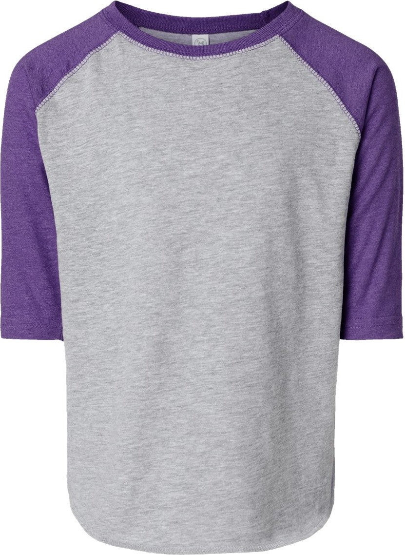 Front View of Vintage Heather/ Vintage Purple Toddler Baseball Fine Jersey Three-Quarter Sleeve Tee - 3330