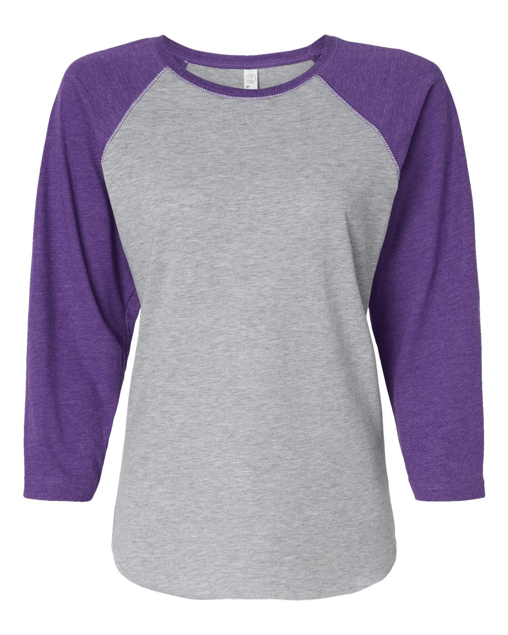 Front View of Vintage Heather/ Vintage Purple Women's Baseball Fine Jersey Three-Quarter Sleeve Tee - 3530