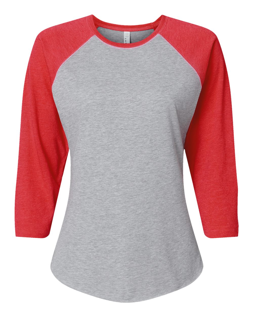 Front View of Vintage Heather/ Vintage Red Women's Baseball Fine Jersey Three-Quarter Sleeve Tee - 3530