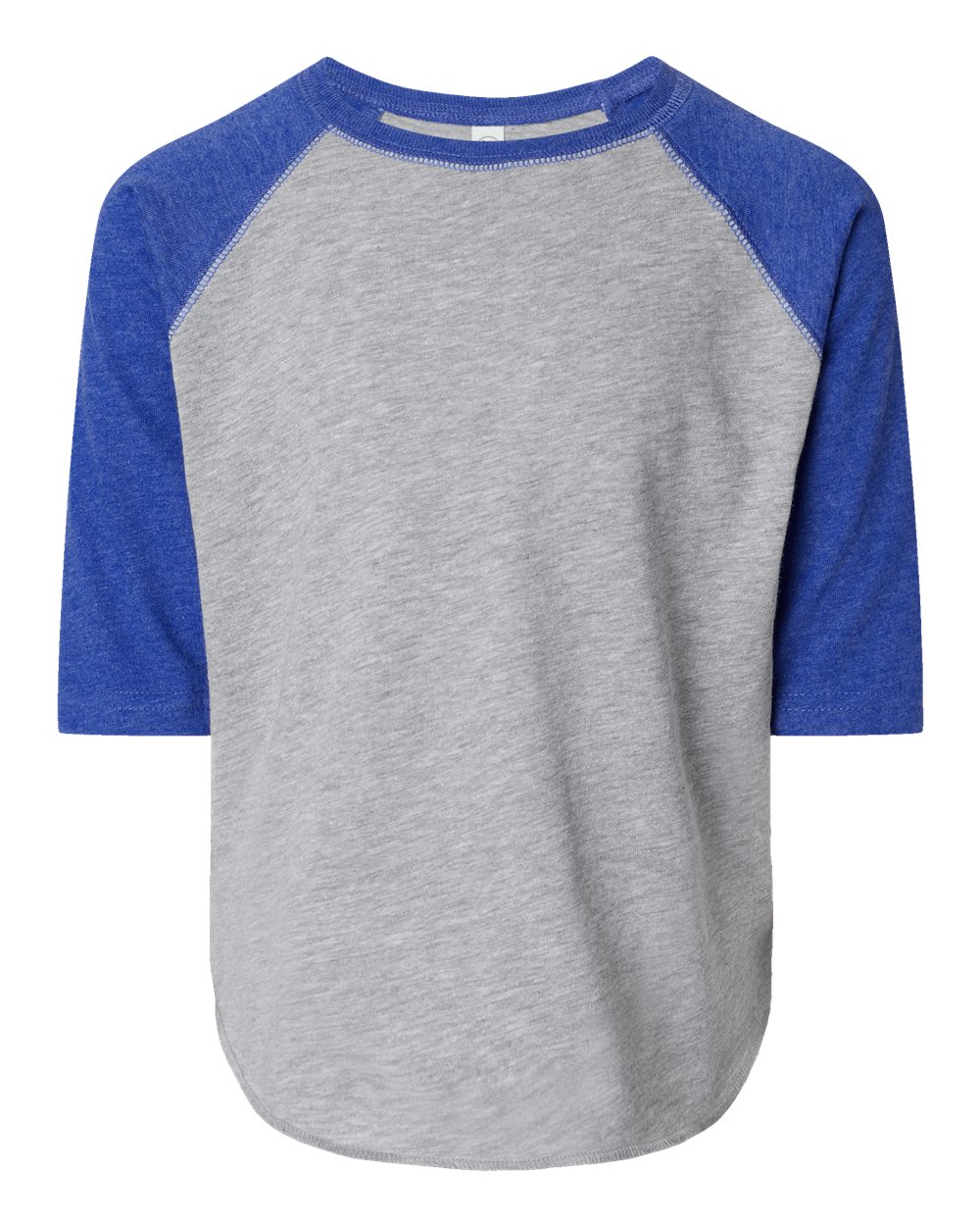 Front View of Vintage Heather/ Vintage Royal Toddler Baseball Fine Jersey Three-Quarter Sleeve Tee - 3330