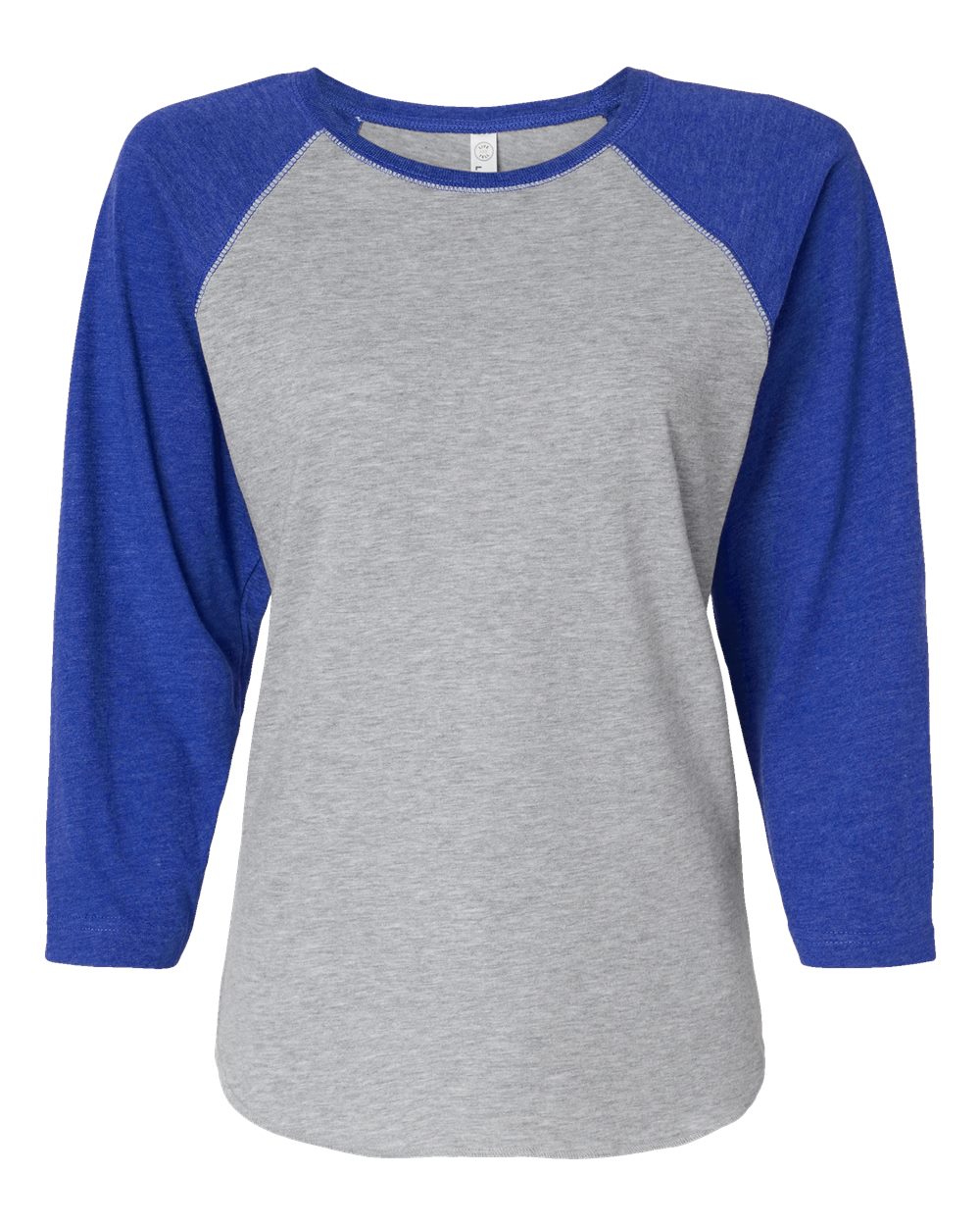 Front View of Vintage Heather/ Vintage Royal Women's Baseball Fine Jersey Three-Quarter Sleeve Tee - 3530