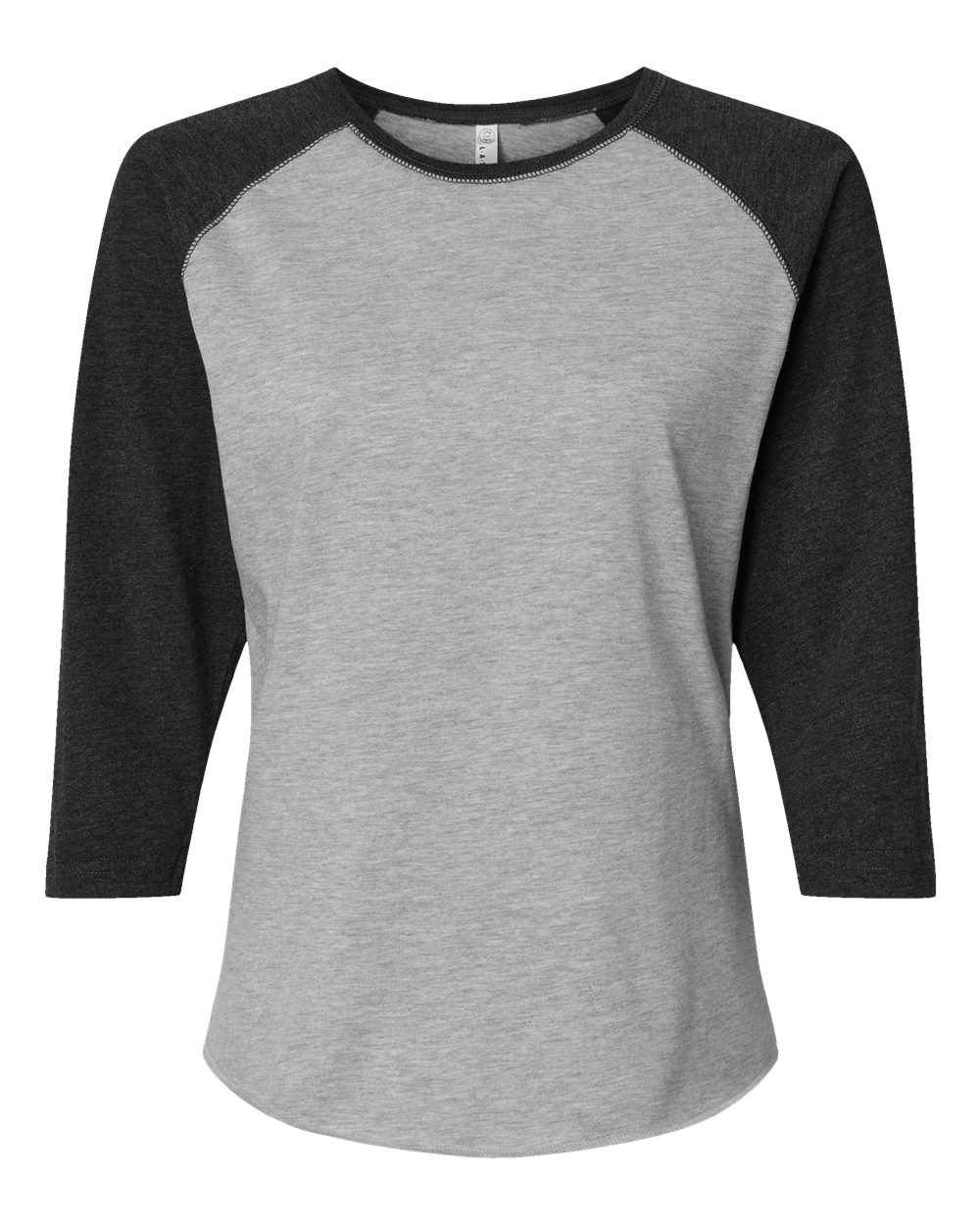 Front View of Vintage Heather/ Vintage Smoke Women's Baseball Fine Jersey Three-Quarter Sleeve Tee - 3530