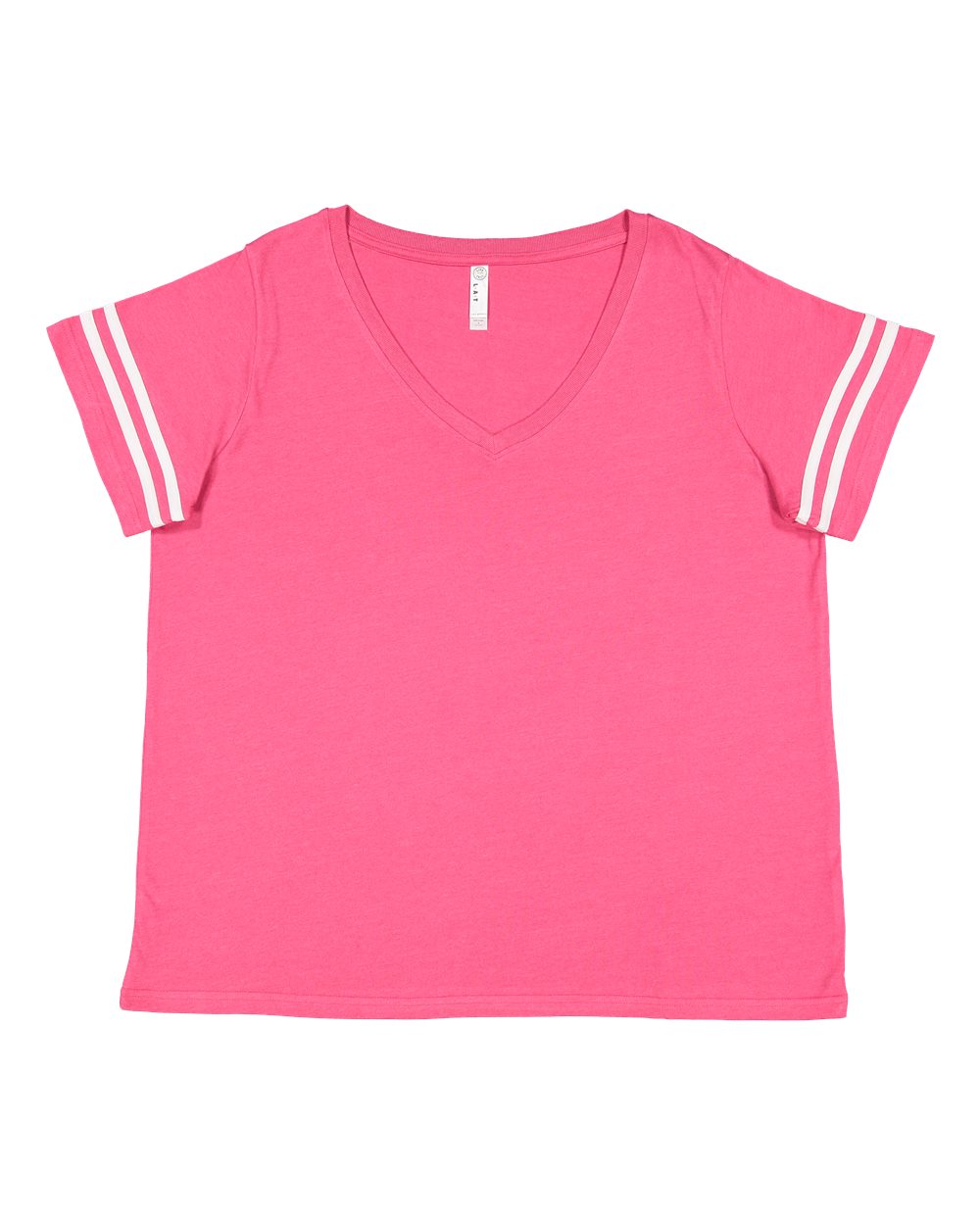 Front View of Vintage Hot Pink/ White Curvy Collection Women's Vintage Football T-Shirt - 3837