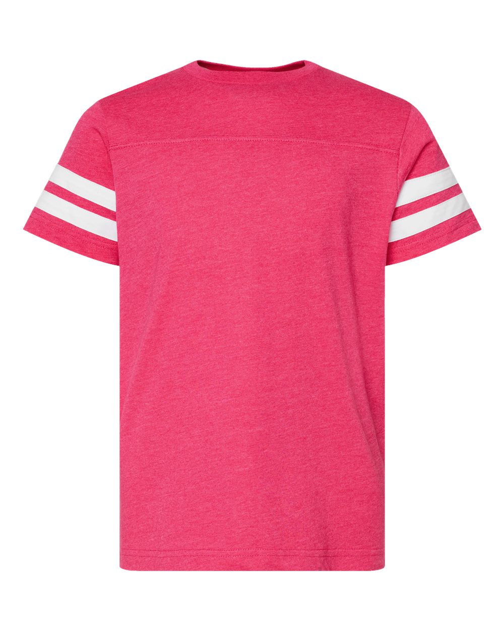 Front View of Vintage Hot Pink/ White Youth Football Fine Jersey Tee - 6137