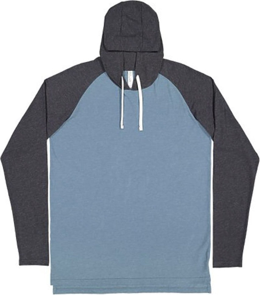 Front View of Vintage Indigo/ Vintage Navy/ White Fine Jersey Hooded Long Sleeve Raglan T-Shirt - 6917
