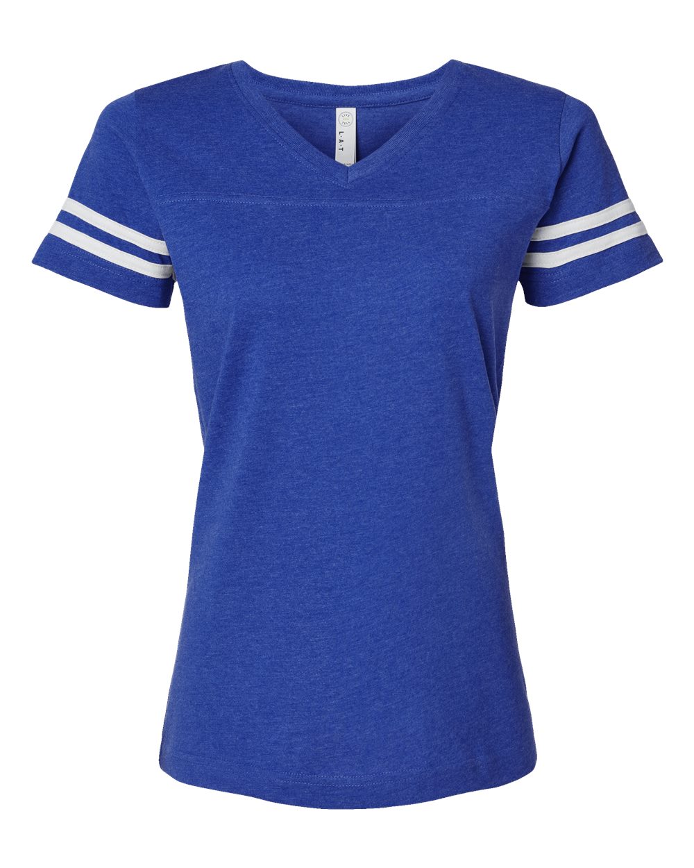 Front View of Vintage Royal/ White Women's Football V-Neck Fine Jersey Tee - 3537