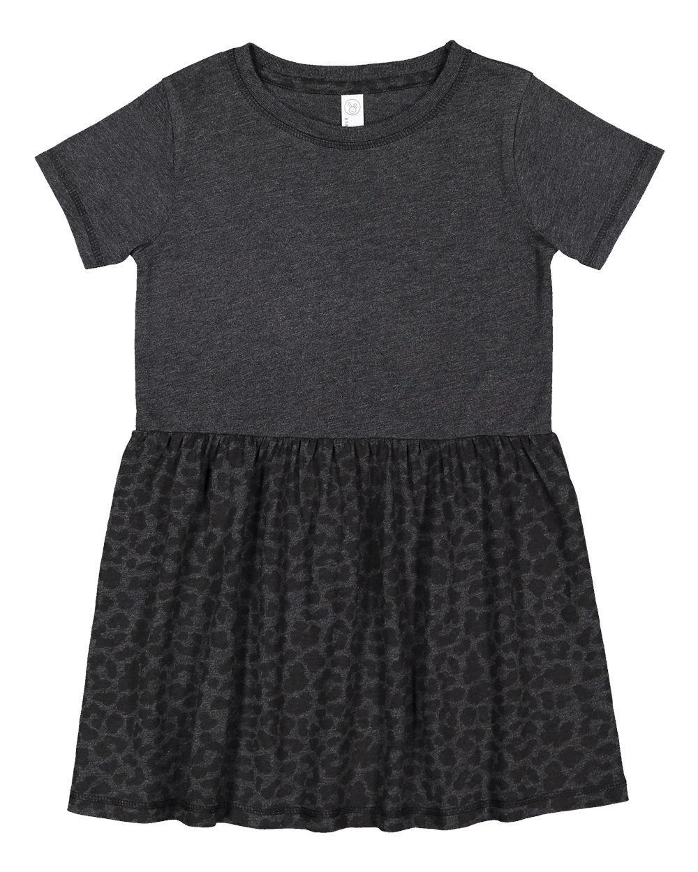Front View of Vintage Smoke/ Black Leopard Toddler Fine Jersey Dress - 5333