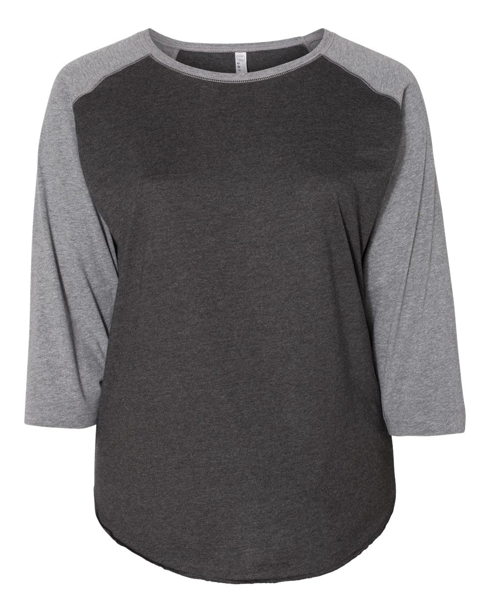 Front View of Vintage Smoke/ Granite Heather Curvy Collection Women's Baseball Three-Quarter Sleeve Tee - 3830