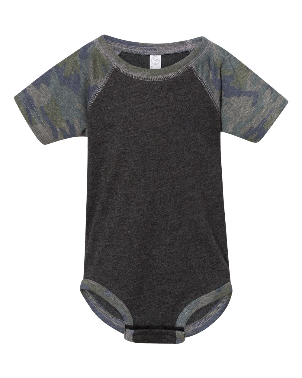 Front View of Vintage Smoke/ Vintage Camo Infant Baseball Fine Jersey Bodysuit - 4430