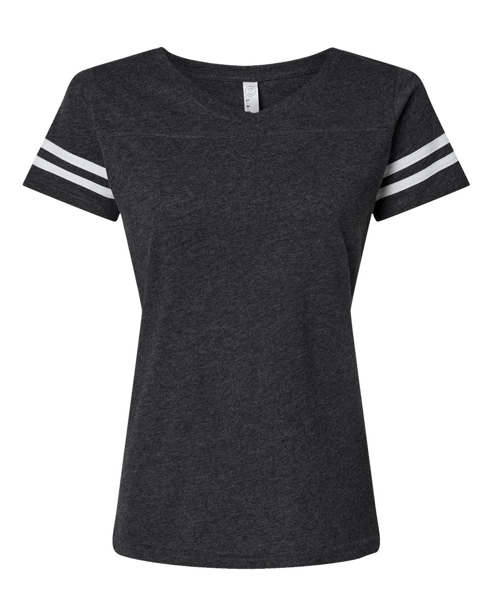 Front View of Vintage Smoke/ White Women's Football V-Neck Fine Jersey Tee - 3537