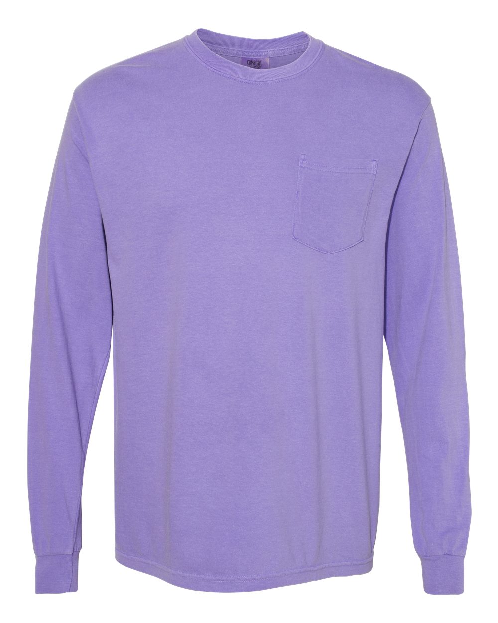 Front View of Violet Garment-Dyed Heavyweight Long Sleeve Pocket T-Shirt - 4410