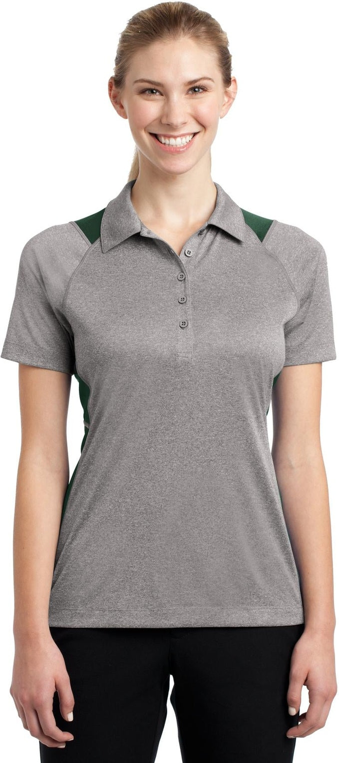 Front View of Vnt He/For Grn Sport-Tek Women's Heather Colorblock Contender Polo. LST665