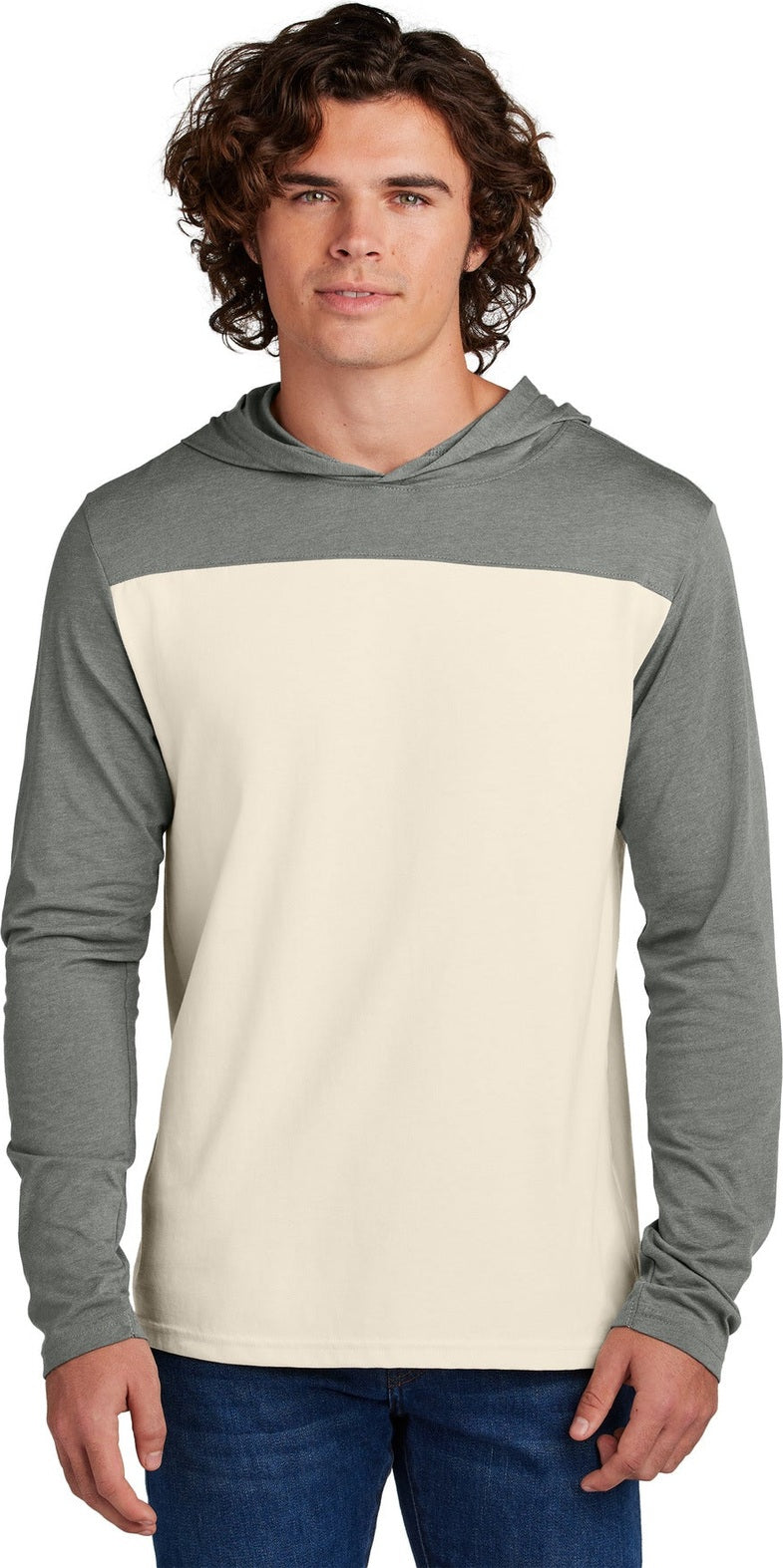 Front View of VtgH/Ecru Sport-Tek Halftime Long Sleeve Hoodie ST6044