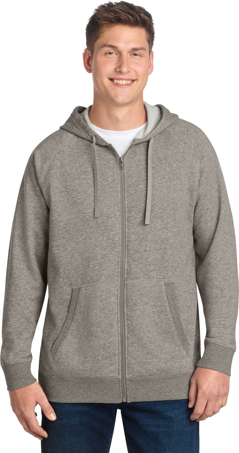 Front View of VtgHtr Sport-Tek Drive Fleece Hooded Full-Zip STF201