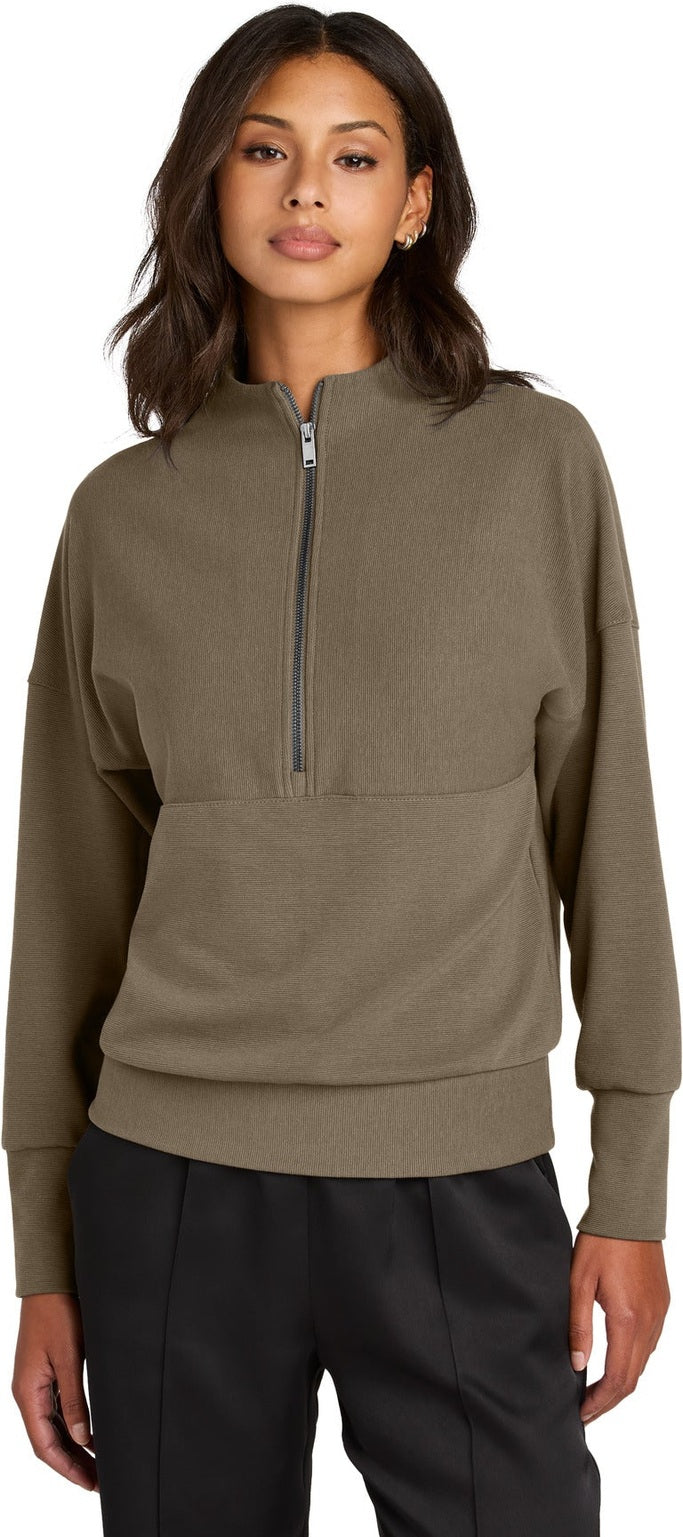 Front View of WarmTaupe Mercer+Mettle Women's Linear Texture 1/4-Zip MM3041