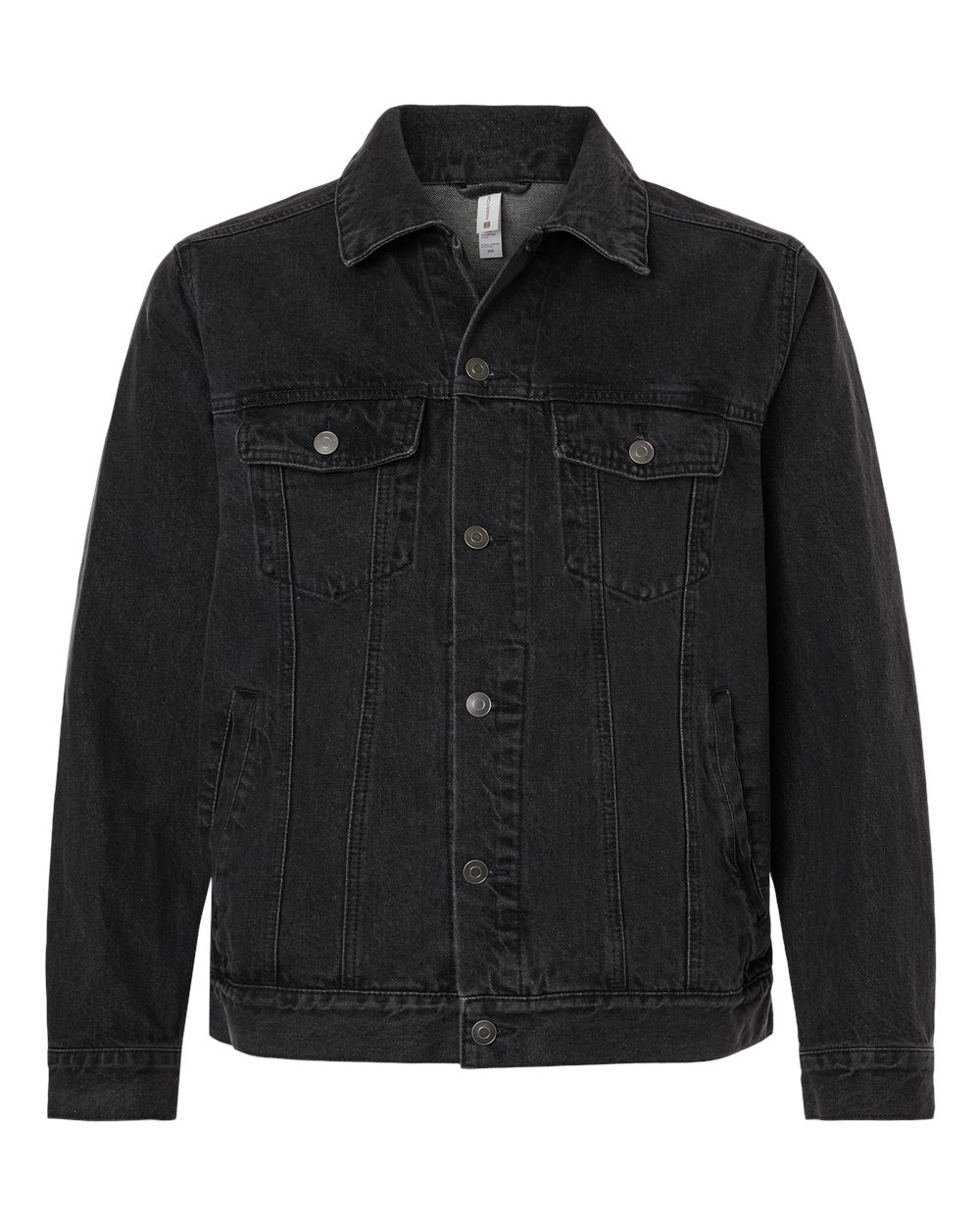 Front View of Washed Black Men's Cooper Denim Jacket - M75 plain