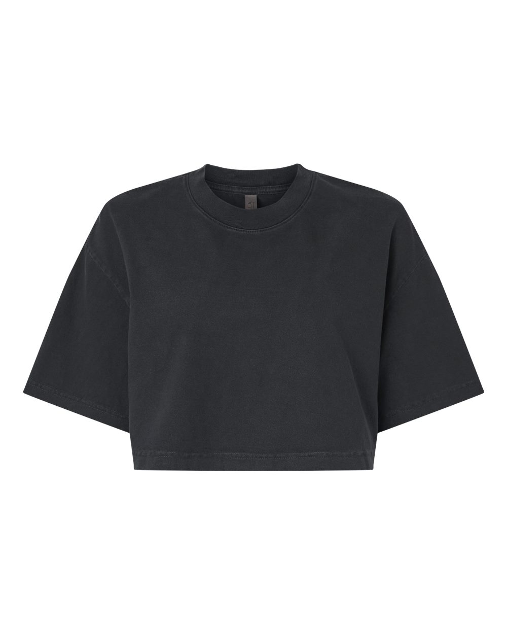 Front View of Washed Black Women's Garment-Dyed Cropped Tee - 6882GD