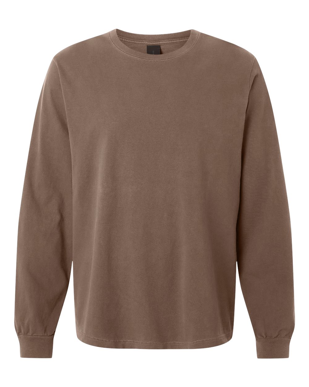 Front View of Washed Cocoa Unisex Heavyweight Garment-Dyed Long Sleeve Tee - 4851GD
