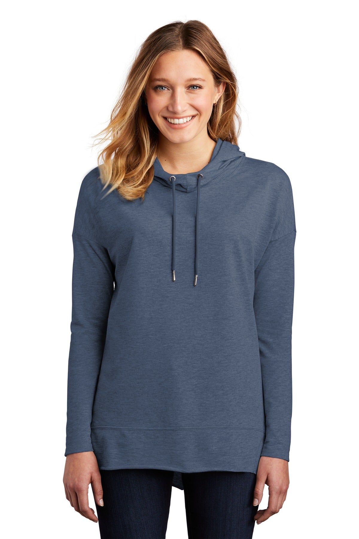 Front View of Washed Indigo District Women's Featherweight French Terry Hoodie DT671