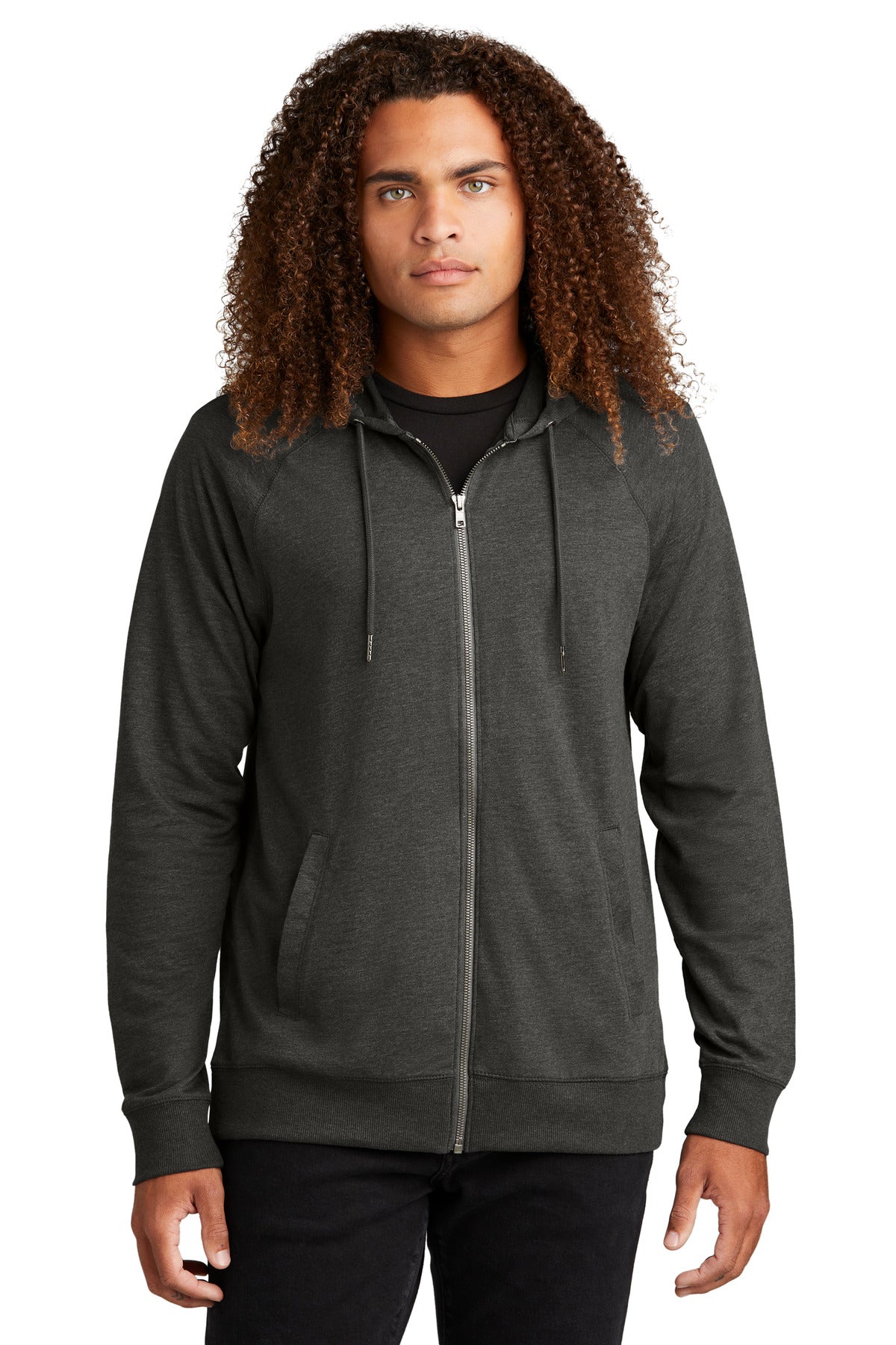 Front View of WashedCoal District Featherweight French Terry Full-Zip Hoodie DT573