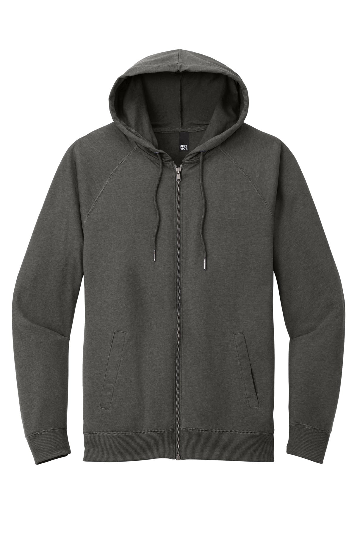 Front View of WashedCoal District Featherweight French Terry Full-Zip Hoodie DT573